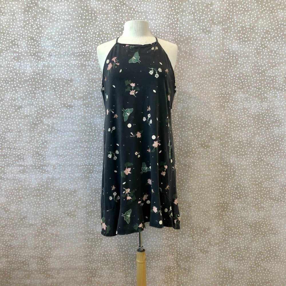 Patagonia Alpine Valley Dress Moth Print Size L Built In Bra Outdoors Organic